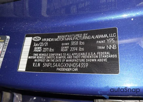 2022 Hyundai Elantra Sel from USA, damaged, VIN 5NPLS4AGXNH054359